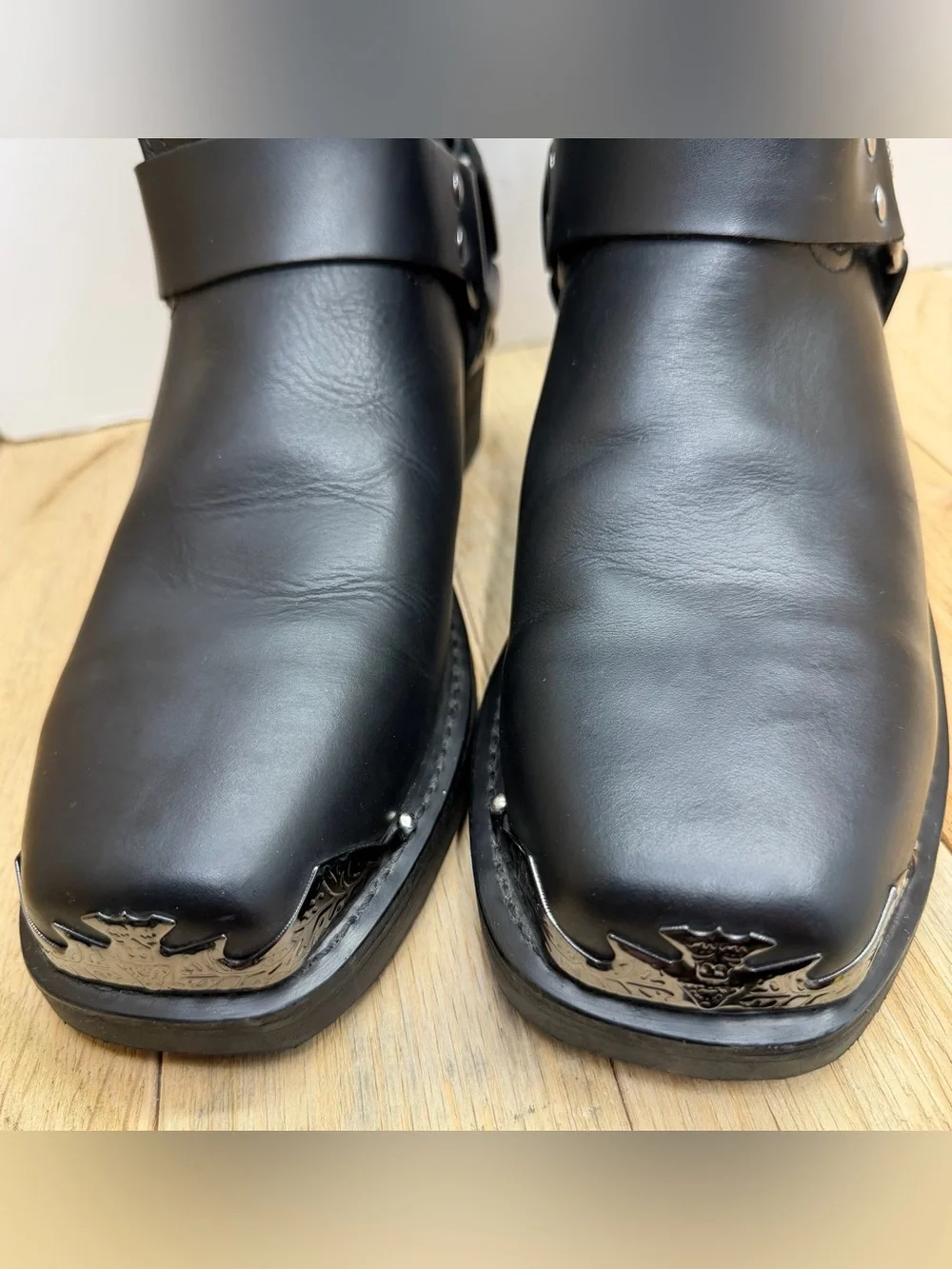 DINGO BLACK LEATHER SQUARE TOE EAGLE HARNESS MOTORCYCLE BOOTS DI19053 MENS 10D